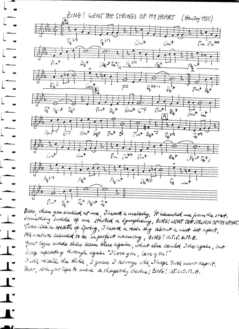 zing! went the strings of my heart free jazz leadsheet - Courtesy of the Jungle Jazz Band